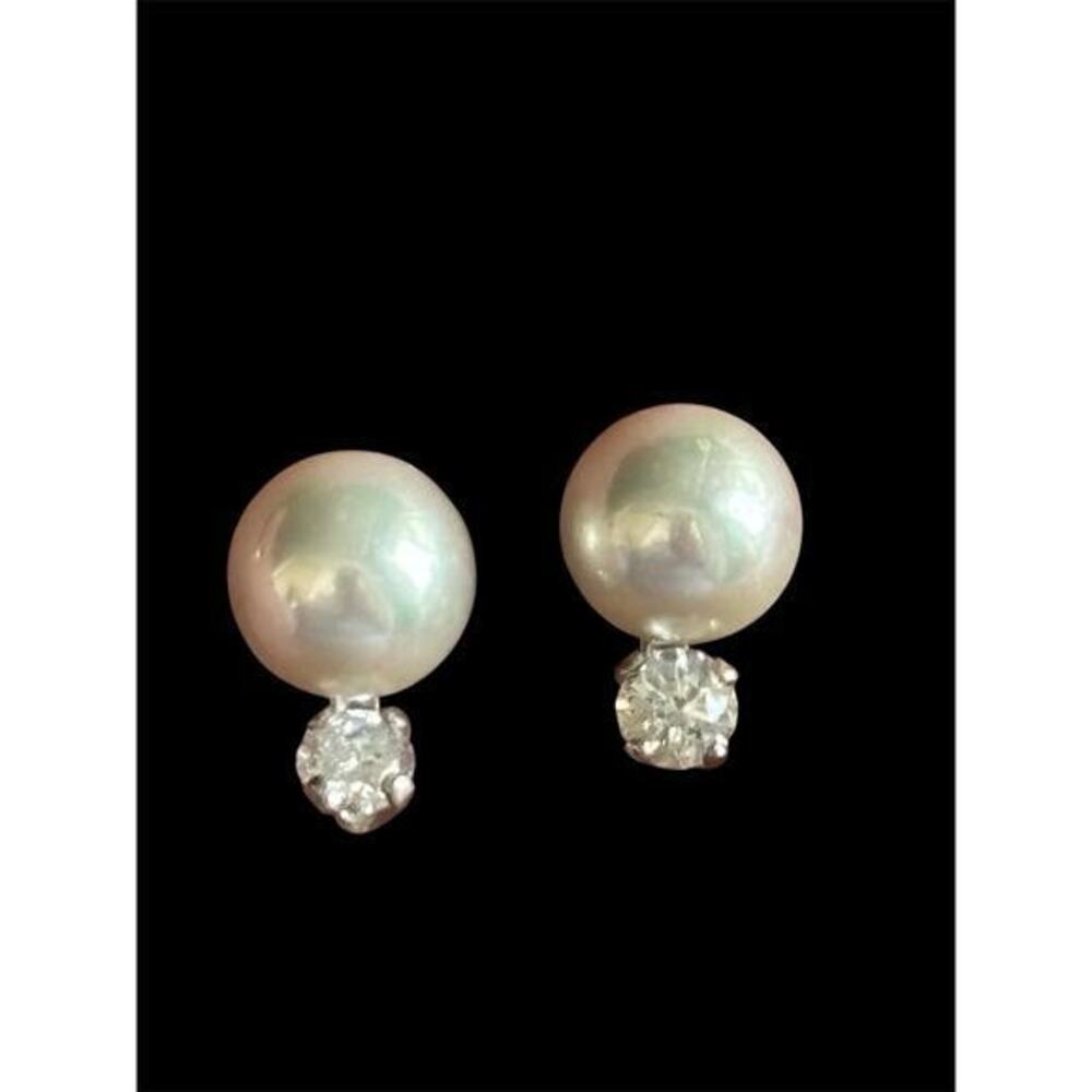 Sterling Silver 6 mm Faux Pearl CZ Stud Earrings 925
